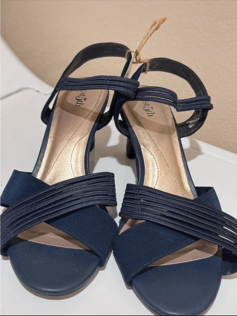East 5th Navy Strappy Block Heel Sandals